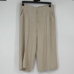 Soft Surroundings Linen Blend Wide Leg Cropped Pants Womens L Beige